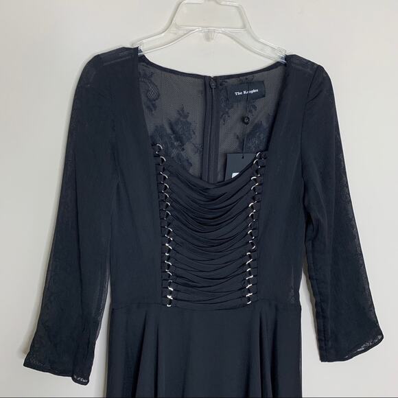 NEW The Kooples Chiffon Lace Up Mini Dress (Sz XXS) Fit-And-Flare Black - Picture 7 of 14
